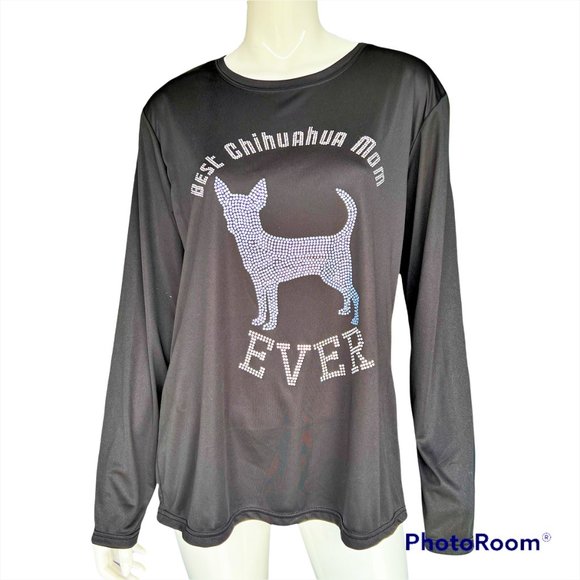 Best Chihuahua Mom Ever Rhinestone Cooling Performance Long Sleeve Crew Shirt - Picture 2 of 2
